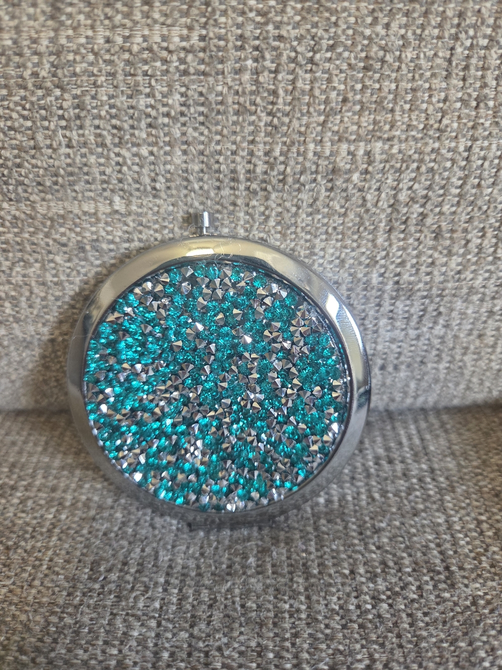 Compact Mirror with Teal and Silver Glitter And Message